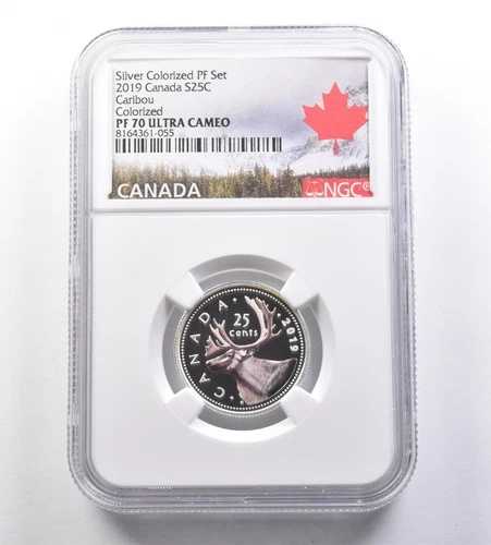 2019年 カナダ 25セント銀貨 カラー化 PFセット カリブー PF70 UCAM NGC *7065