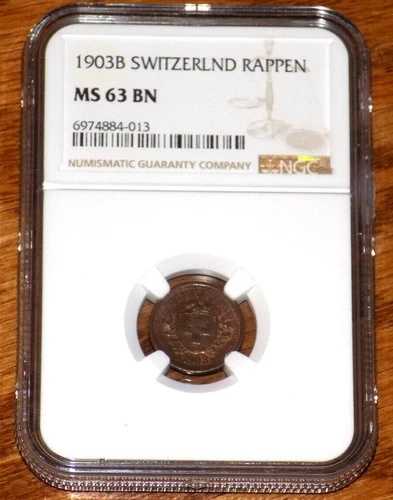 スイス ブロンズ 1 ラッペン 1903 B KM# 3.2 ベルン NGC MS63 BN スイス認定コイン