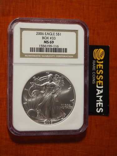 2006年 $1 アメリカン シルバー イーグル NGC MS69 ボックス #33 クラシック ブラウン ラベル 45,540円