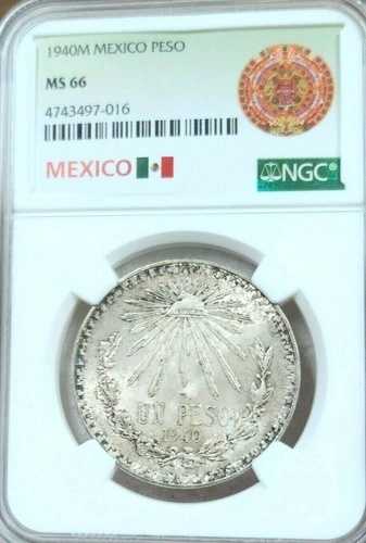 1940年 メキシコ シルバー 1ペソ NGC MS 66 グレートペッパートーニングジェム BU 発行枚数少