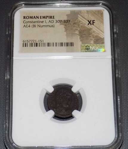 ローマ帝国コンスタンティヌス 1 世 AD 307-337 BI Nummus 古代ローマ NGC XF グレードコイン