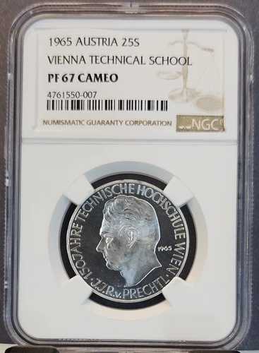 1965年 オーストリア シルバー 25 シリング ウィーン工科学校 NGC PF 67 カメオ トップポップ