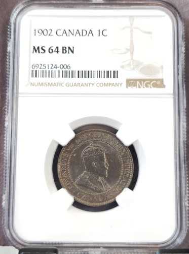 1902年 カナダ 1セント 1C NGC エドワード7世 MS 64 BN グレートBUコイン