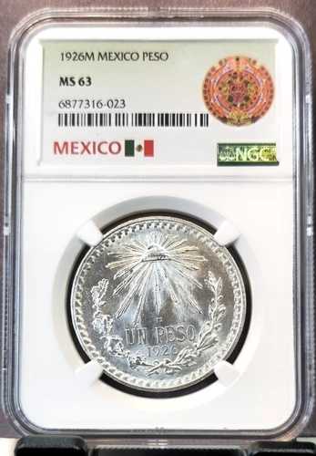 1926年 メキシコ シルバー 1ペソ NGC MS 63 発行枚数少 希少 光沢コイン 45,540円