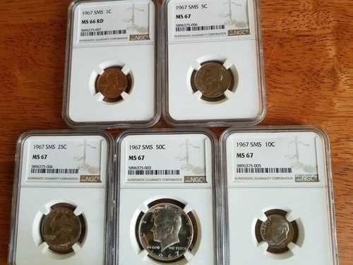 1967 NGC SMS MS67 5 枚コイン セット、傷のない新品ホルダー入り / 超お買い得！