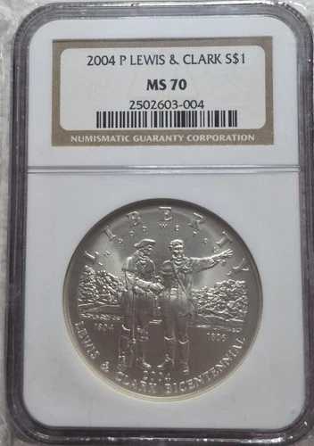 2004年 P ルイス＆クラーク記念銀貨 - NGC MS70。ビデオ SL0242。