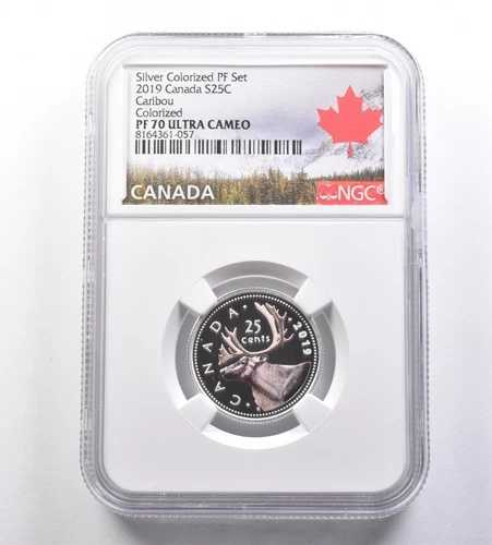 2019年 カナダ 25セント銀貨 カラー化 PFセット カリブー PF70 UCAM NGC *7067