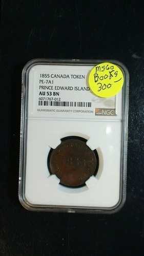 1855 年カナダ トークン NGC AU53 BN プリンスエドワード島 PE-7A1 コイン、販売価格!
