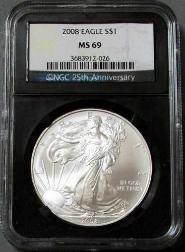 2008年 アメリカン シルバー イーグル 1ドル コイン NGC MS 69 初期リリース ブラックコア 45,540円