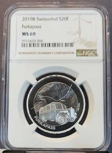 2019 スイス シルバー 20フラン フルカパス NGC MS 69 ジェム BU ビューティー トップポップ