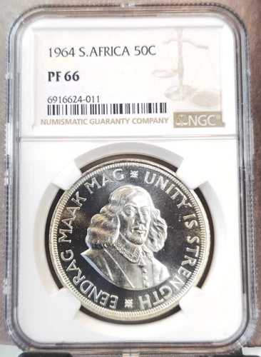 1964年 南アフリカ 銀貨 50セント スプリングボック NGC PF 66 希少 ジェムプルーフ