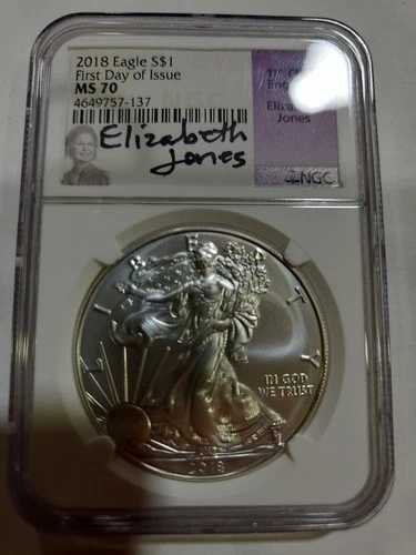2018 シルバーイーグル NGC MS70 エリザベス・ジョーンズ サイン入り 発行初日 FDI ラベル 45,540円