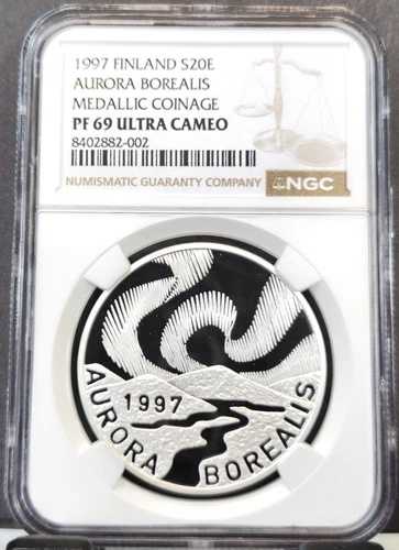 1997年 フィンランド シルバー 20 ECU オーロラ NGC PF 69 ウルトラカメオ 希少 ジェムプルーフ
