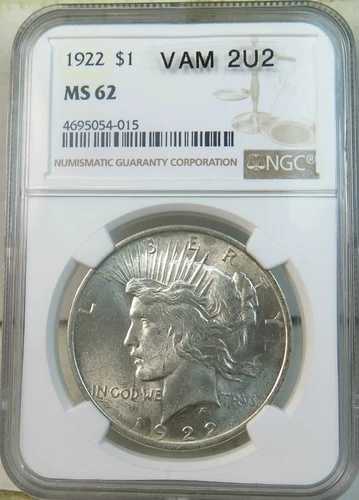 1922年 ピースダラー NGC MS62 *VAM 2U2 ダイブレイクティアラ* BR
