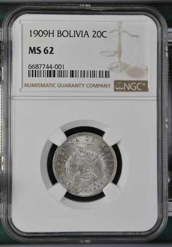 ボリビア 20センタボ 1909H NGC MS 62