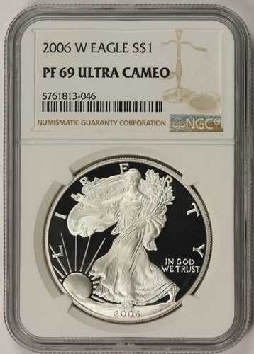 2006-W アメリカンシルバー イーグル $1 プルーフ PF 69 ウルトラカメオ NGC-