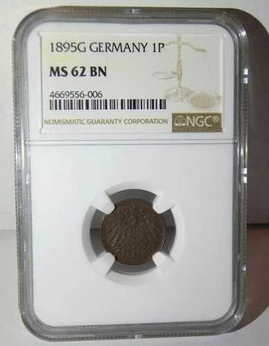 ドイツ帝国 1895G ドイツ ペニッヒ 1P NGC MS62 BN MS 62 認定 UNC コイン