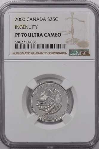 カナダ 2000年 25セント銀貨 NGC プルーフ 70 ウルトラカメオ インジェニュイティ パーフェクト 70 NG1594