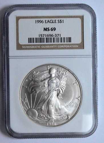 1996年 NGC MS69 アメリカンシルバーイーグルドル 1オンス 999 純銀 ブラウンラベルコイン