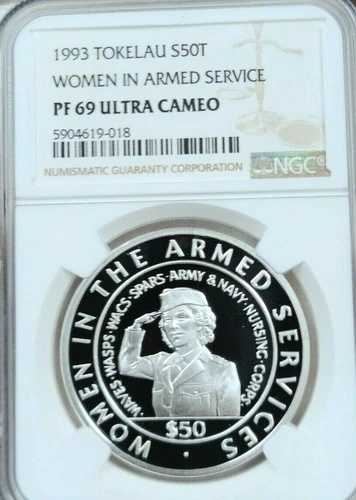 1993年 トケラウ シルバー 50 タラ 武装女性 NGC PF 69 ウルトラカメオ