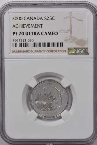 カナダ 2000 25セント銀貨 NGC プルーフ 70 ウルトラカメオ アチーブメント パーフェクト 70 NG15
