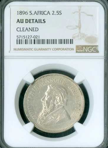 1896年 南アフリカ 銀貨 2 1/2シリング NGC AU58 クリーニング済み 美品 *