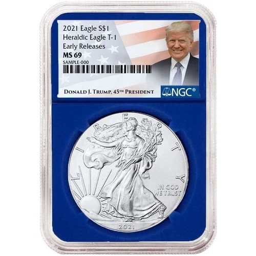 2021年 1ドル 1オンス T-1 アメリカンシルバーイーグル NGC MS69 ER トランプラベル ブルーコア