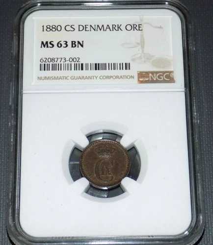 1880年 デンマーク 1 1 ORE NGC MS63 MS 63 認定グレード デンマーク未流通コイン