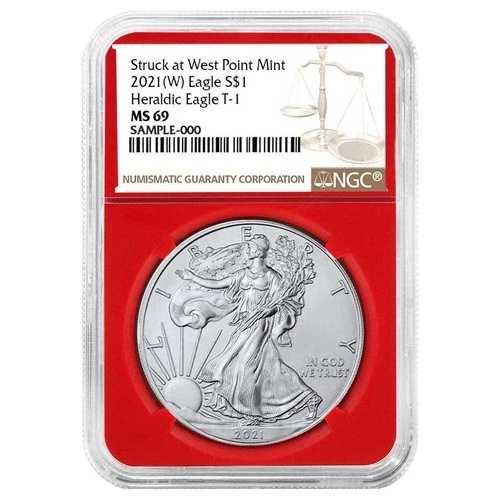 2021年 (W) $1 1オンス T-1 アメリカンシルバーイーグル NGC MS69 ブラウンラベル レッドコア