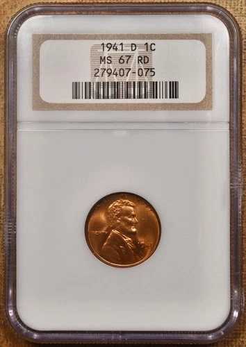 1941-D リンカーン・セント、NGC MS67 RD、まさに赤！ DavidKahnRareCoins