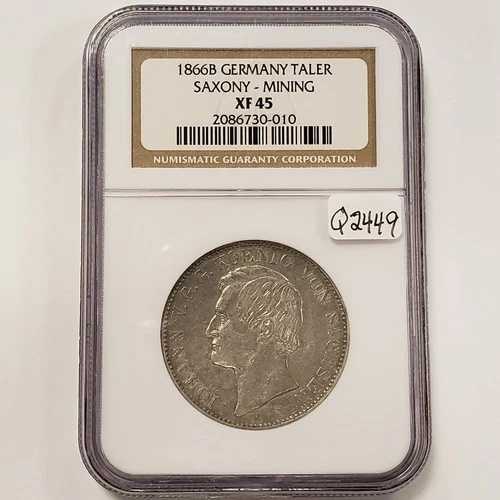 1866-B ターレル ドイツ諸州 ザクセン アルベルティーン 0.5359 オンス ASW - NGC XF 45 - Q2449