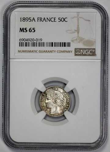 1895-A フランス 銀貨 50サンチーム NGC MS 65