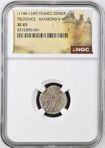 レイモンド5世 フランス プロヴァンス NGC XF 45 シルバー デニール テンプル騎士団 十字軍