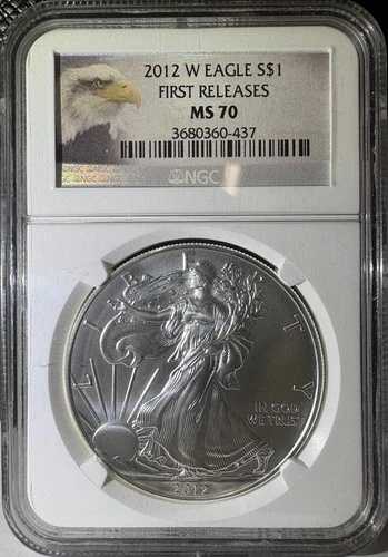 2012-W バーニッシュド アメリカン シルバー イーグル NGC MS70 ハクトウワシ ラベル (437)