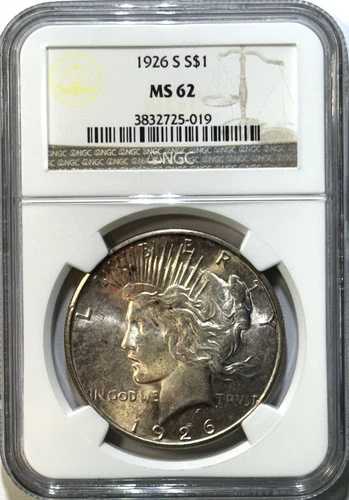 1926-S ピースシルバードル 1ドル | NGC MS62 | ユニークな自然な色合い | サンフランシスコ