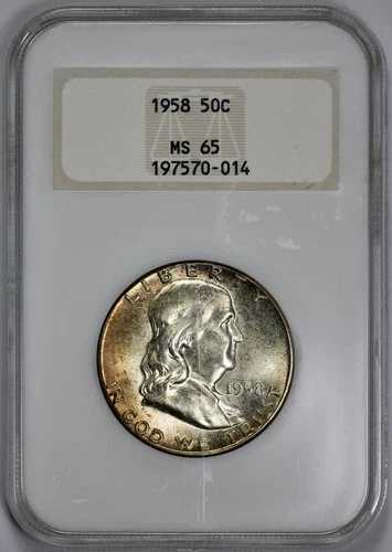 1958年 フランクリン 50セント シルバー ハーフドル NGC MS 65 トーン