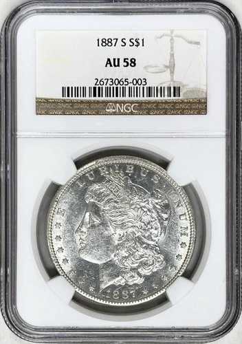 1887年 S モーガン シルバー ドル NGC AU58