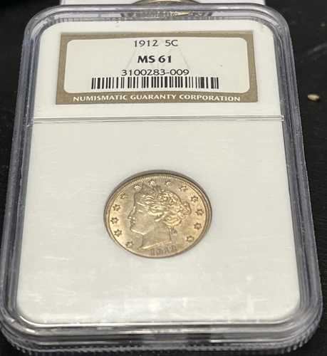 1912年 リバティ V ニッケル NGC MS-61 ライトゴールドトーン 実物コイン #H451 46,200円