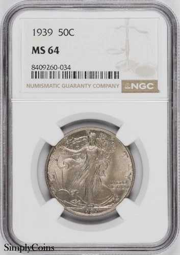 1939年ウォーキング・リバティ・ハーフダラー NGC MS64 BU シルバーコイン