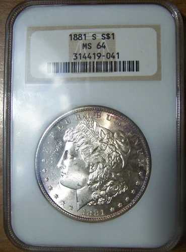 1881年 S モルガン銀貨 ~ NGC MS64 ~ ブライトホワイト ~ トーニング