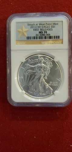 2012年 (W) シルバーイーグル $1 NGC MS70 未流通、初版 - ゴールドスターラベル