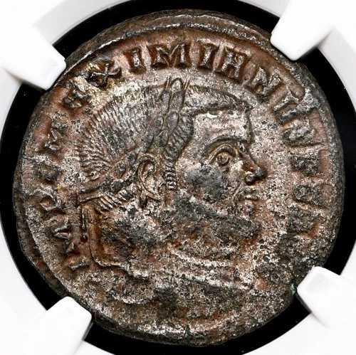 ローマ帝国。 Maximian, AD 286-310 ? Follis, Ticinum, NGC Choice VF, Silvering