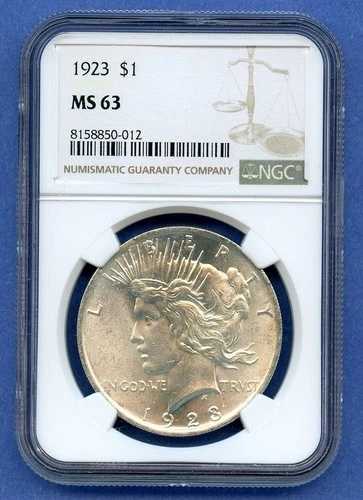 1923 P NGC MS63 ピースシルバードル 1ドル 米国造幣局コイン 1923-P MS-63 ブラストホワイト
