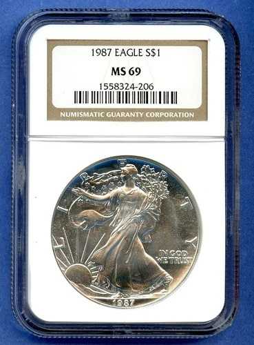 1987 NGC MS69 ASE 1オンス アメリカンシルバーイーグル $1 米国造幣局コイン地金 MS-69