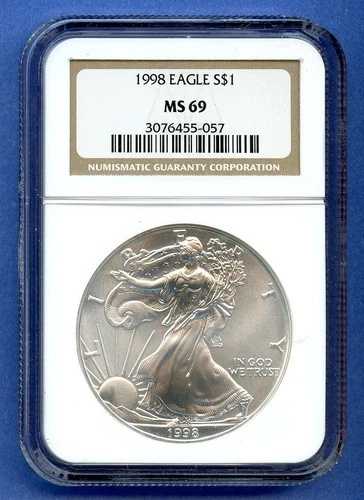 1998 NGC MS69 ASE 1オンス アメリカンシルバーイーグル $1 米国造幣局コイン地金 MS-69