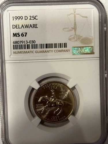 1999年 D デラウェア州 25セント硬貨 ミントグレード MS-67 NGC