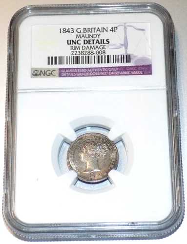 1843年 イギリス 4ペンス NGC UNC 詳細 マウンディ 4P イギリス イングランド コイン