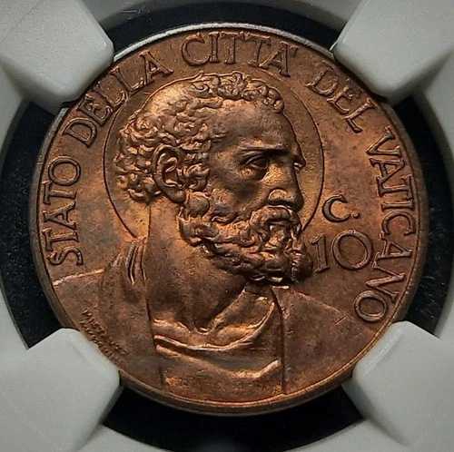 1936 XV バチカン 10 チェンテシミ ピウス 11 世 NGC MS64 RB
