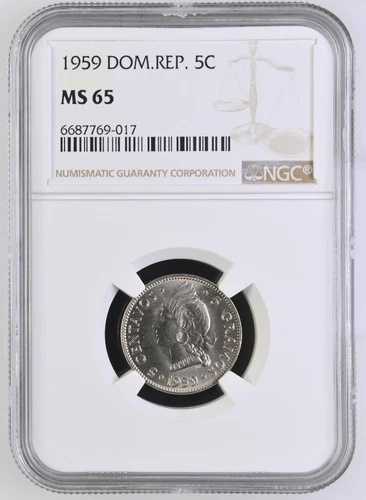 ドミニカ共和国 5センタボ 1959 NGC MS 65