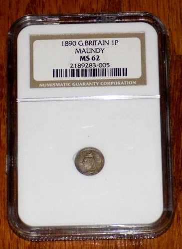 イギリス 1890年 1ペンス銀貨 NGC MS 62 ヴィクトリア女王マウンディ 1ペンス硬貨